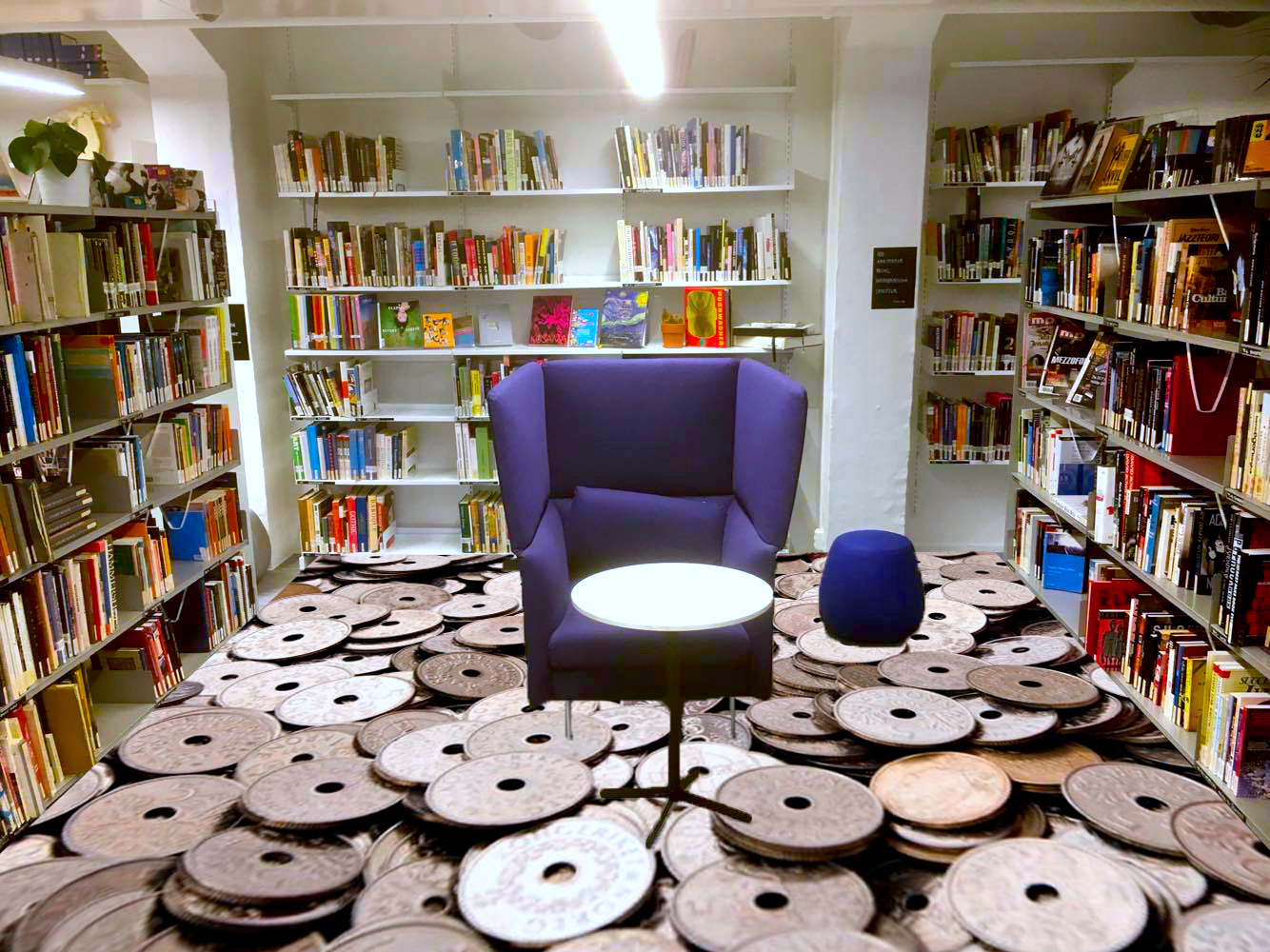 Bilde av biblioteket til Westerdals, hvor du kan låne pensum gratis.