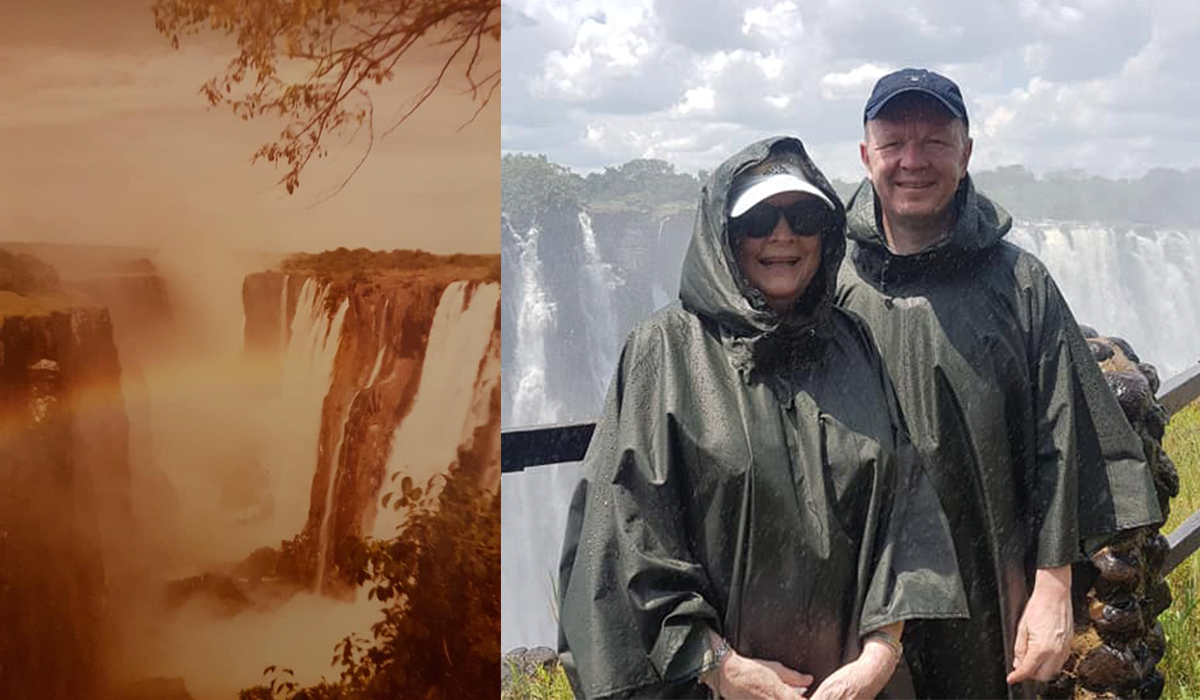 Victoriafallene anno 1976 og 2019, det siste med mor og bror i forgrunnen.