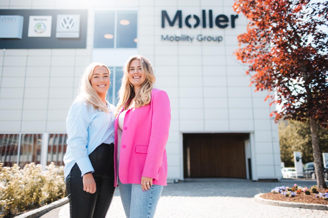 Markedsføringstudenter utenfor lokalene til Møller Bil