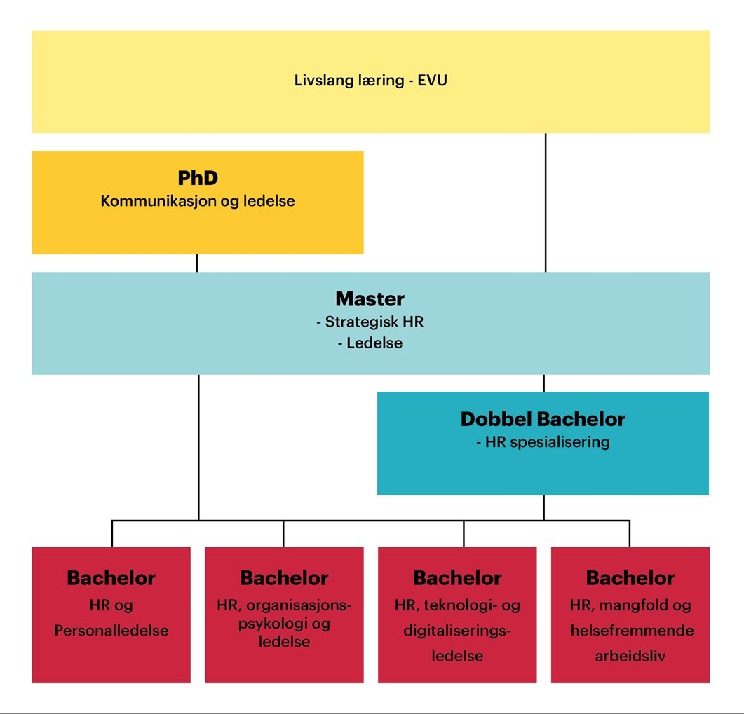 Flytskjema som viser hvordan man kan bygge opp et spennende HR-løp på Høyskolen Kristiania