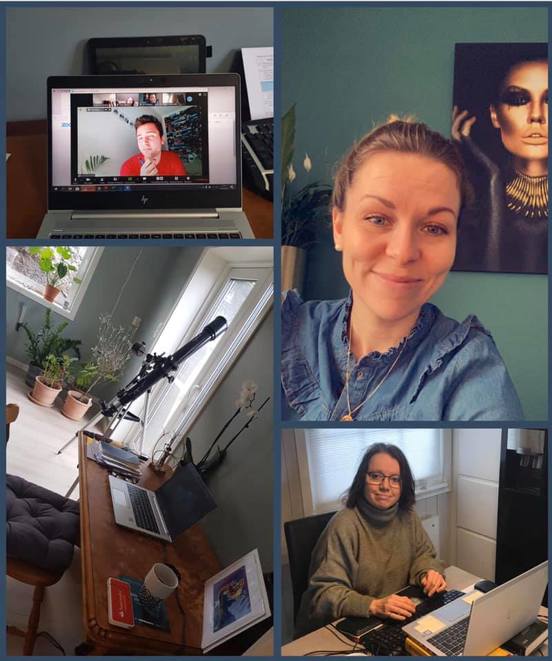 Fotokollasj av tre rådgivere som jobber på hjemmekontor.