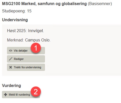 Skjermbilde av et eksempel på et emne med fastsatt aktivitet eller klasseinndeling