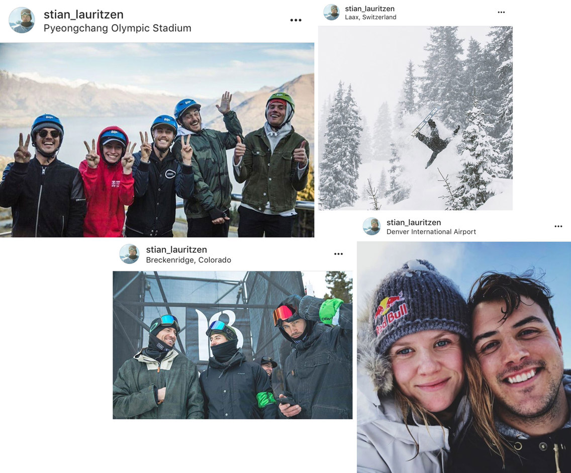 Collage med bilder hentet fra Stians Instagramkonto