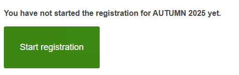 Screen shot from semester registration in Studentweb, with a green button that says "start registration".
