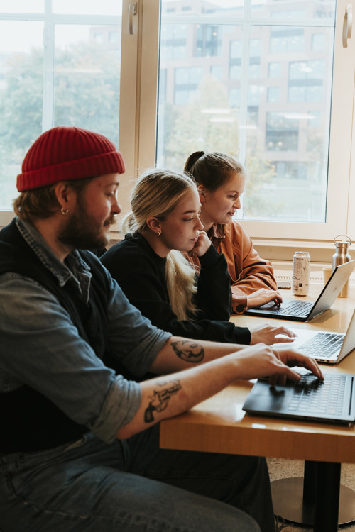Ole Bertin, Jenny og Kamilla sitter veden PC.