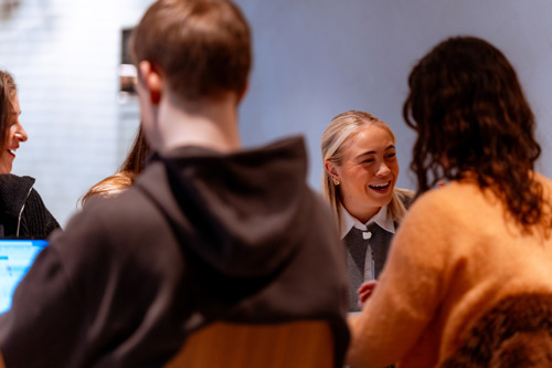 Bildelenke av studenter i bergen