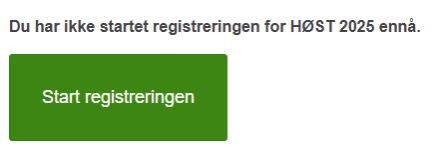 Skjermbilde fra semesterregistrering i Studentweb, med en grønn knapp hvor det står "start registreringen" 