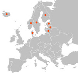 Skjermgrabb av kart med lokasjoner i Europa