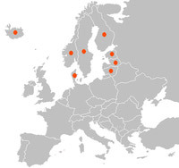 Skjermgrabb av kart med lokasjoner i Europa