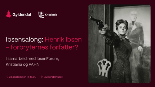 Oppslag om arrangementet, med bilde av en dame som holder en pistol.