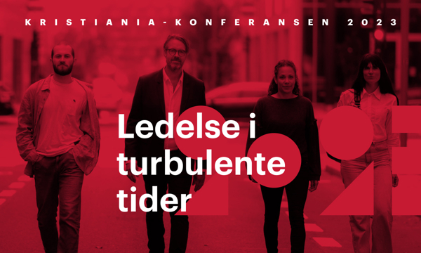 Plakat der det står "Ledelse i turbulente tider".