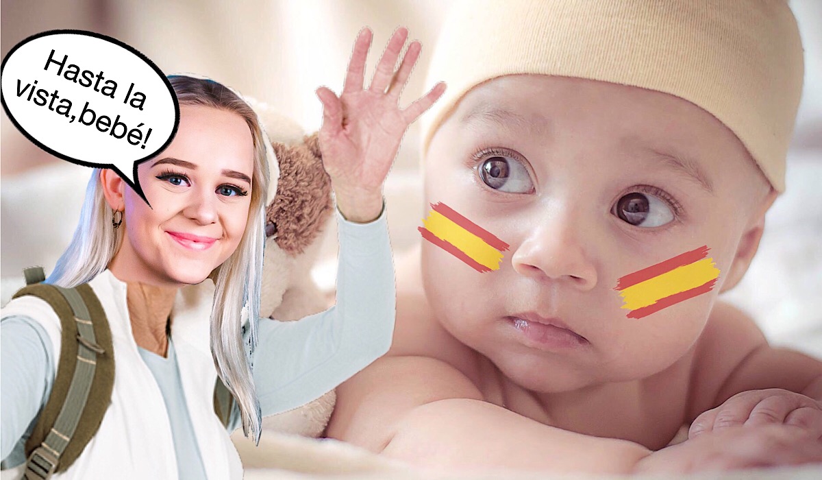 Fotofiklet bilde av studentblogger Maren som vinker farvel til en spansk baby.