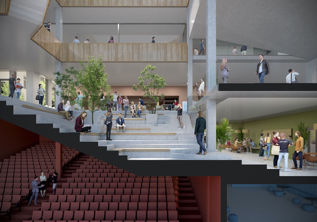 Skisse av auditorium i det nye undervisningsbygget til Høyskolen Kristiania.