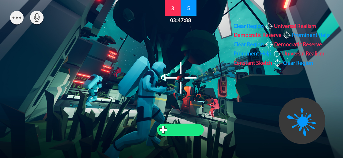 Skjermgrabb fra spillet der roboter slåss i et futuristisk landskap.