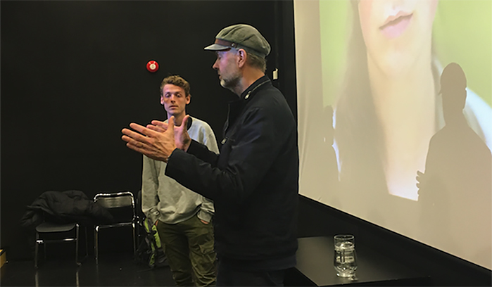 Brede Fristad og Erik Poppe på campus Vulkan.