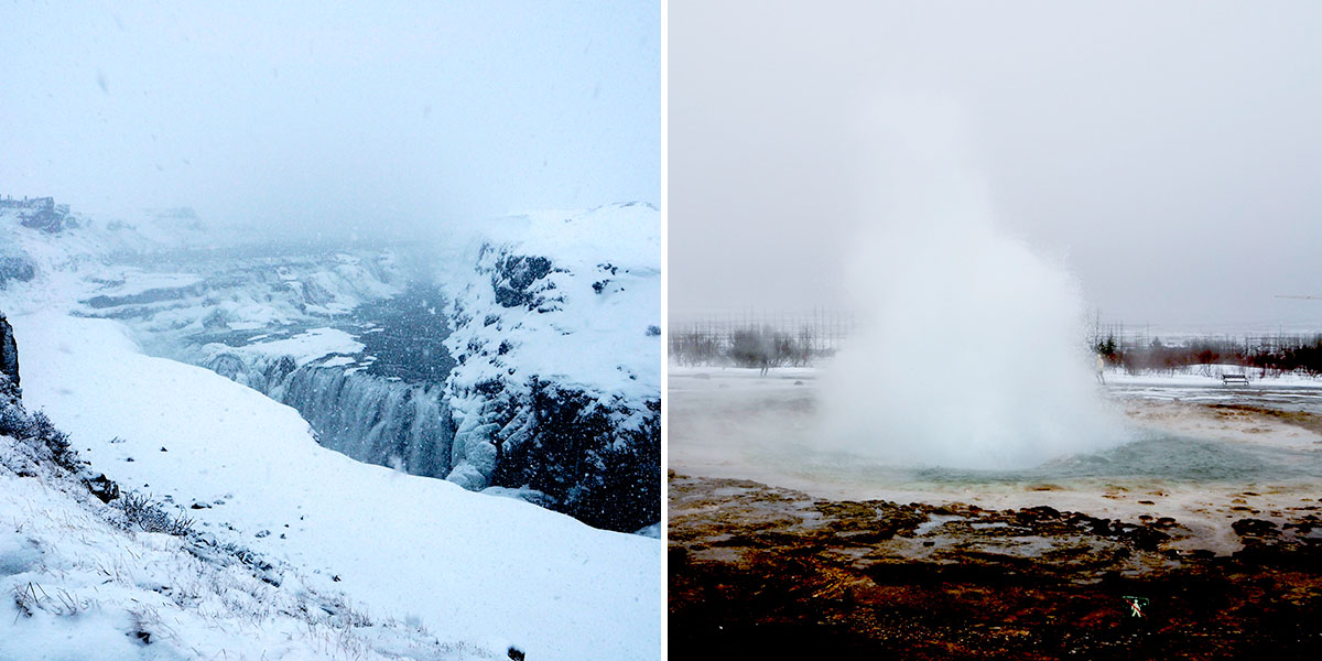 Gullfoss og geysir. Bilde