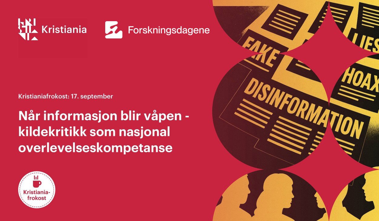 Toppbilde med event tittel og illustrasjon som sier desinformasjon. 