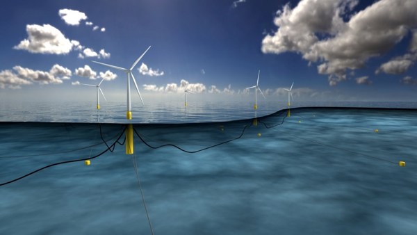 Et animert bilde av vindmøller ute på havet