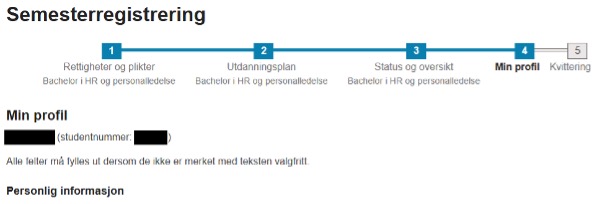Skjermbilde av semesterregistrering steg fire: Min profil.
