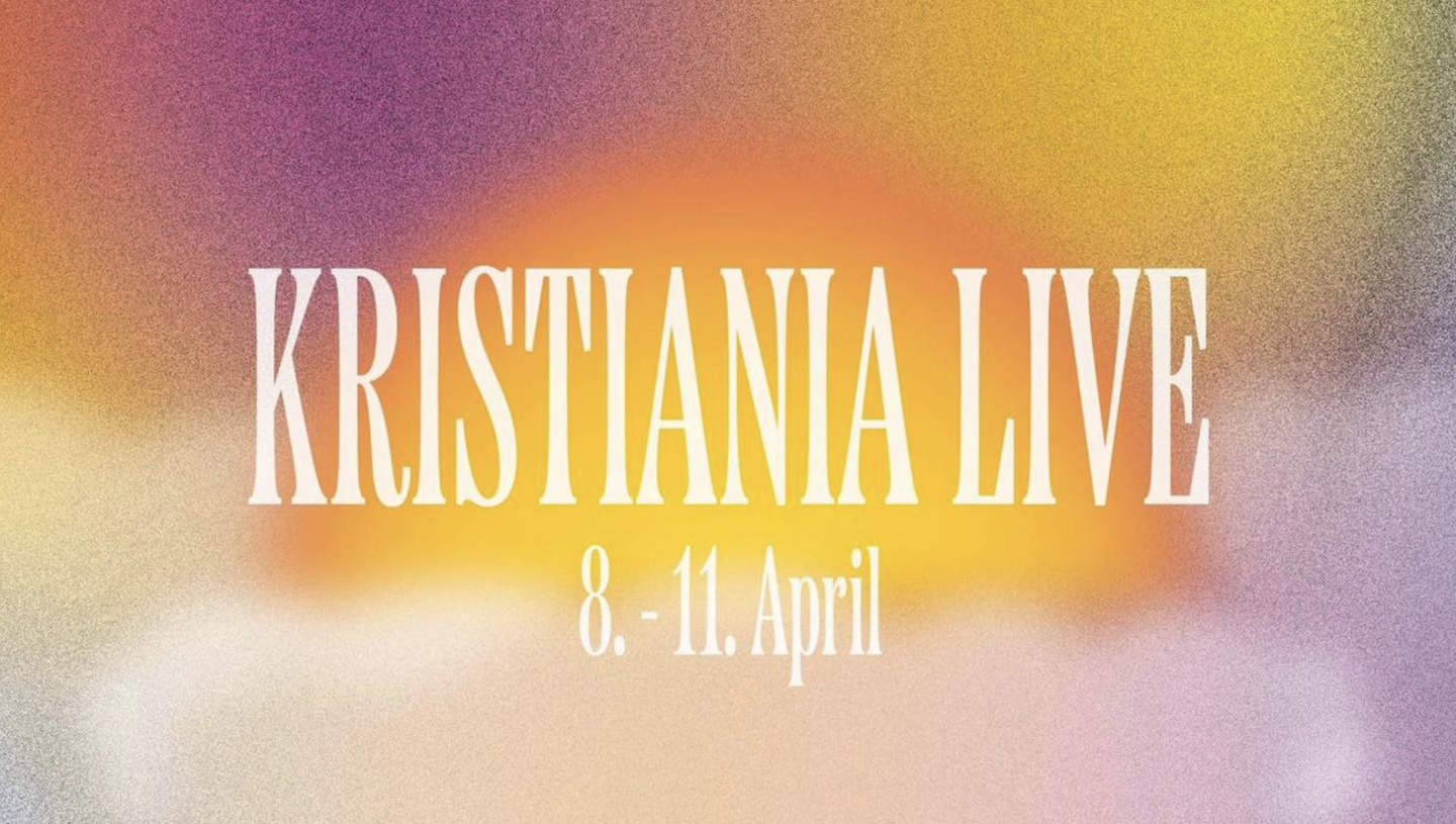 Kristiania Live 8. til 11. april skrevet på en fargerik bakgrunn
