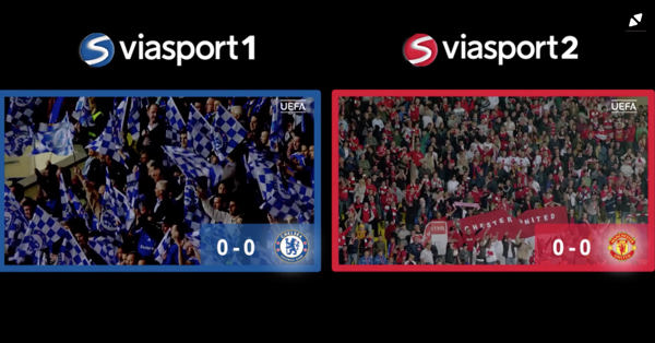 Bildet viser to skjermvisninger, sm heter "viasport 1" og "viasport 2" der den ene er blå og den andre rød