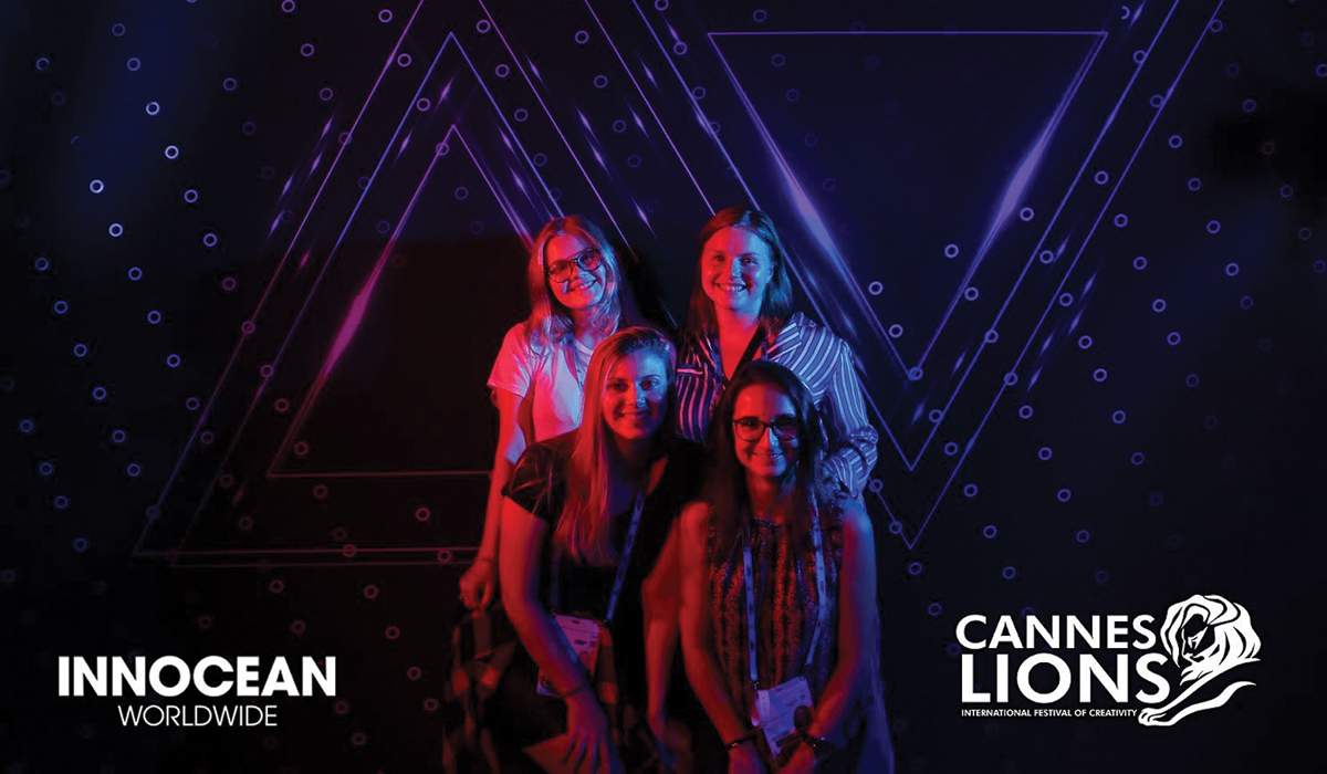 Martine Munthe-Kaas, Caroline fra Brazil, Emelina fra Sverige og Clara fra Sveits på åpningsfesten til Cannes Lions Festival.