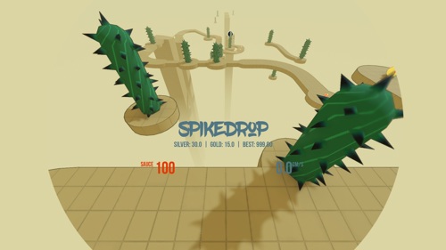 Skjembilde fra spillet meatball som viser grønne kaktuser på en bane